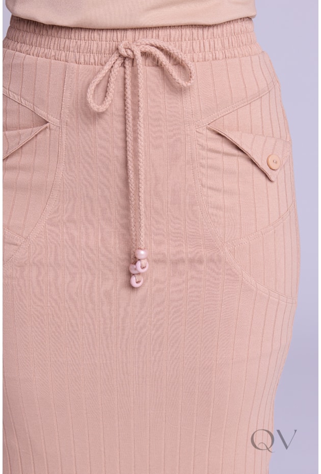 SAIA CANELADA EM MALHA BEGE MÉDIO - HAPUK