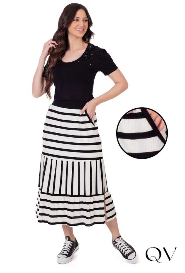 SAIA CANELADA LISTRADA PRETO - HAPUK