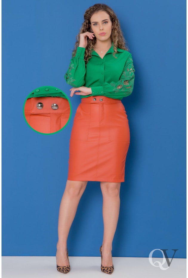 SAIA CHANEL DE COURO ECO CARAMELO - PURO SHARMY SAIA CHANEL DE COURO ECO CARAMELO - PURO SHARMY