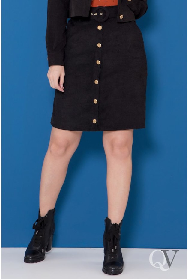 SAIA CHANEL VELUDO COTELÊ PRETO - PURO SHARMY SAIA CHANEL VELUDO COTELÊ PRETO - PURO SHARMY