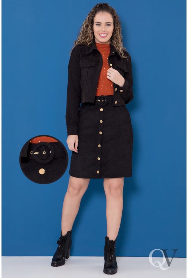 SAIA CHANEL VELUDO COTELÊ PRETO - PURO SHARMY SAIA CHANEL VELUDO COTELÊ PRETO - PURO SHARMY