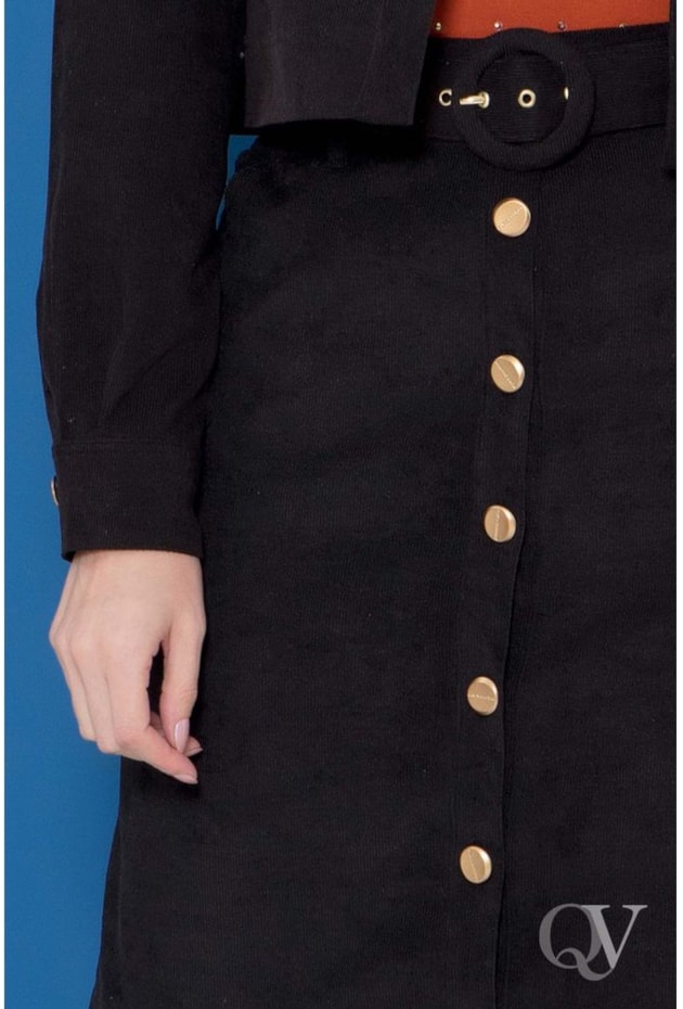 SAIA CHANEL VELUDO COTELÊ PRETO - PURO SHARMY SAIA CHANEL VELUDO COTELÊ PRETO - PURO SHARMY