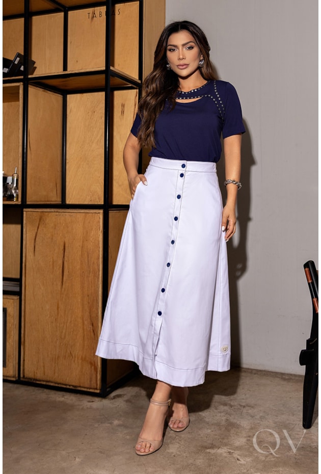 SAIA CHEMISE EM TRICOLINE BRANCO - LUZIA FAZZOLLI