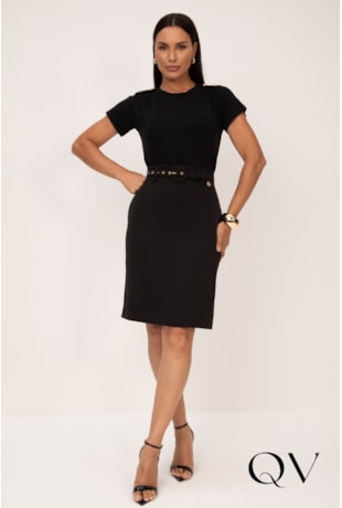 SAIA CLÁSSICA EM ALFAIATARIA PRETO - LEKAZIS