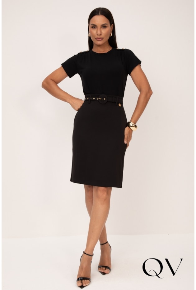 SAIA CLÁSSICA EM ALFAIATARIA PRETO - LEKAZIS