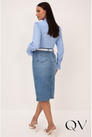 SAIA CLÁSSICA EM JEANS COM LAVAGEM CLARA AZUL - LEKAZIS