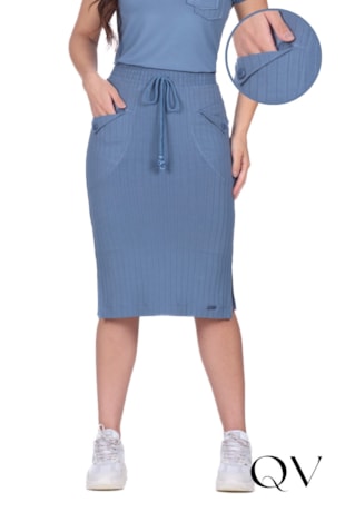 SAIA COM BOLSOS EM MALHA CANELADA AZUL - HAPUK
