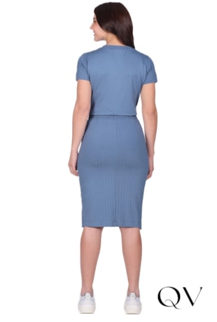 SAIA COM BOLSOS EM MALHA CANELADA AZUL - HAPUK