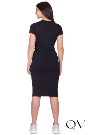 SAIA COM BOLSOS EM MALHA CANELADA PRETO - HAPUK