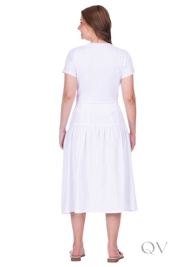 SAIA COM BOTÕES FRONTAIS GODÊ EM JEANS COLOR BRANCO - HAPUK