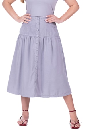 SAIA COM BOTÕES FRONTAIS GODÊ EM JEANS COLOR CINZA - HAPUK