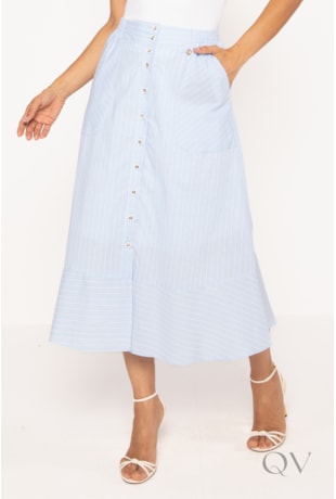 SAIA COM BOTÕES NA FRENTE EM ALGODÃO LISTRADA AZUL - LEKAZIS