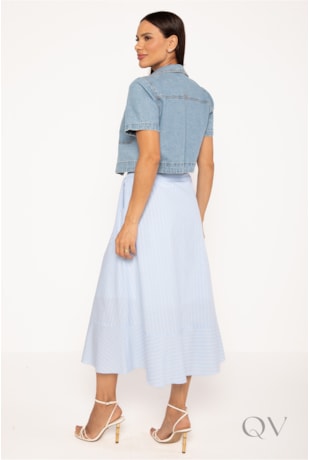 SAIA COM BOTÕES NA FRENTE EM ALGODÃO LISTRADA AZUL - LEKAZIS