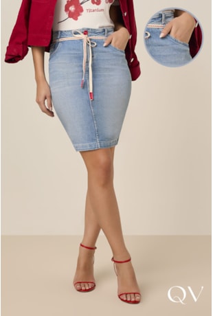 SAIA COM CORDÃO EM JEANS AZUL - TITANIUM JEANS SAIA COM CORDÃO EM JEANS AZUL - TITANIUM JEANS