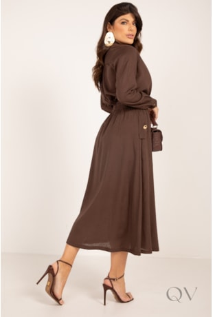 SAIA COM CÓS DE ELASTICO EM VISCOLINHO MARROM - LEKAZIS