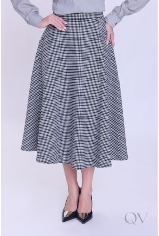 SAIA COM ESTAMPA EM ALFAIATARIA TWEED PRETO - HAPUK