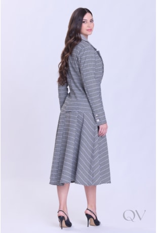 SAIA COM ESTAMPA EM ALFAIATARIA TWEED PRETO - HAPUK