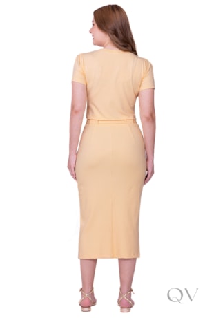 SAIA COM FENDA E BOLSOS EM MALHA CANELADA DE VISCOSE AMARELO - HAPUK