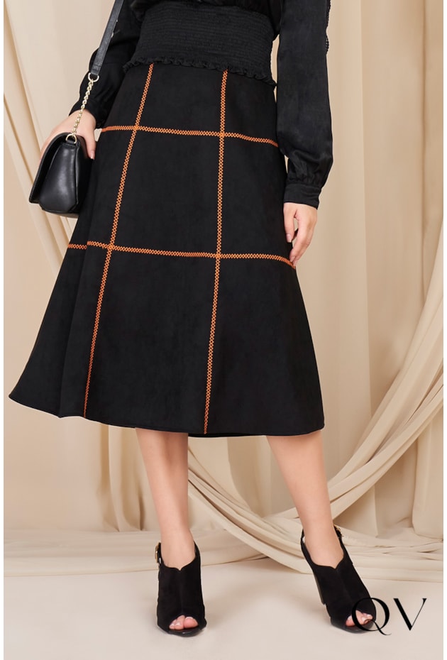 SAIA COM PESPONTOS DUO COLORS PRETO - FASCÍNIUS SAIA COM PESPONTOS DUO COLORS PRETO - FASCÍNIUS