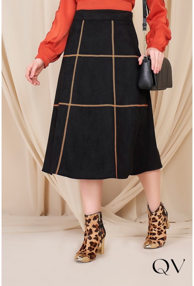 SAIA COM PESPONTOS DUO COLORS PRETO - FASCÍNIUS SAIA COM PESPONTOS DUO COLORS PRETO - FASCÍNIUS