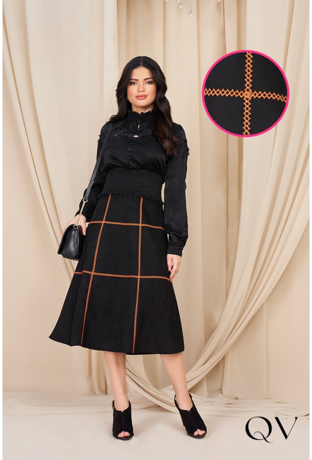 SAIA COM PESPONTOS DUO COLORS PRETO - FASCÍNIUS SAIA COM PESPONTOS DUO COLORS PRETO - FASCÍNIUS