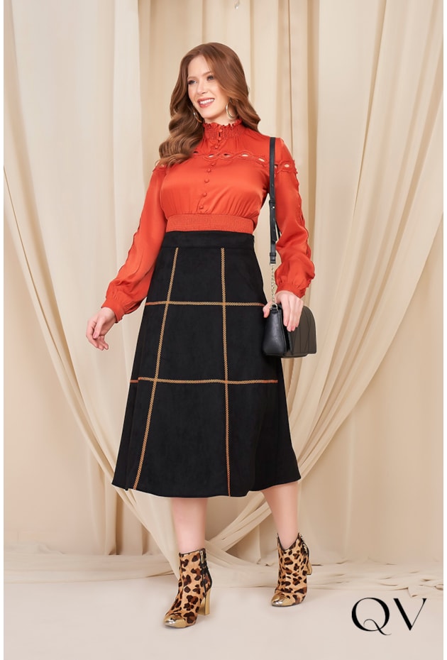 SAIA COM PESPONTOS DUO COLORS PRETO - FASCÍNIUS SAIA COM PESPONTOS DUO COLORS PRETO - FASCÍNIUS