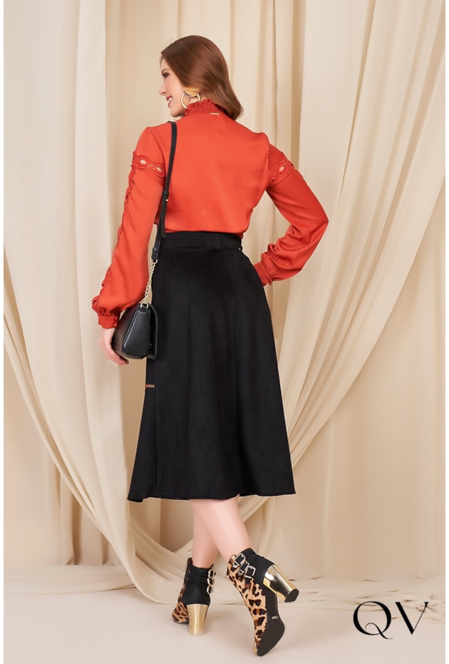 SAIA COM PESPONTOS DUO COLORS PRETO - FASCÍNIUS SAIA COM PESPONTOS DUO COLORS PRETO - FASCÍNIUS