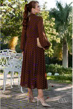 SAIA COM POÁ EM CHIFFON MARROM - JANY PIM