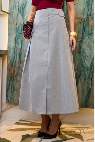 SAIA COM RECORTES EM ALFAIATARIA XADREZ P&B - LUZIA FAZZOLLI