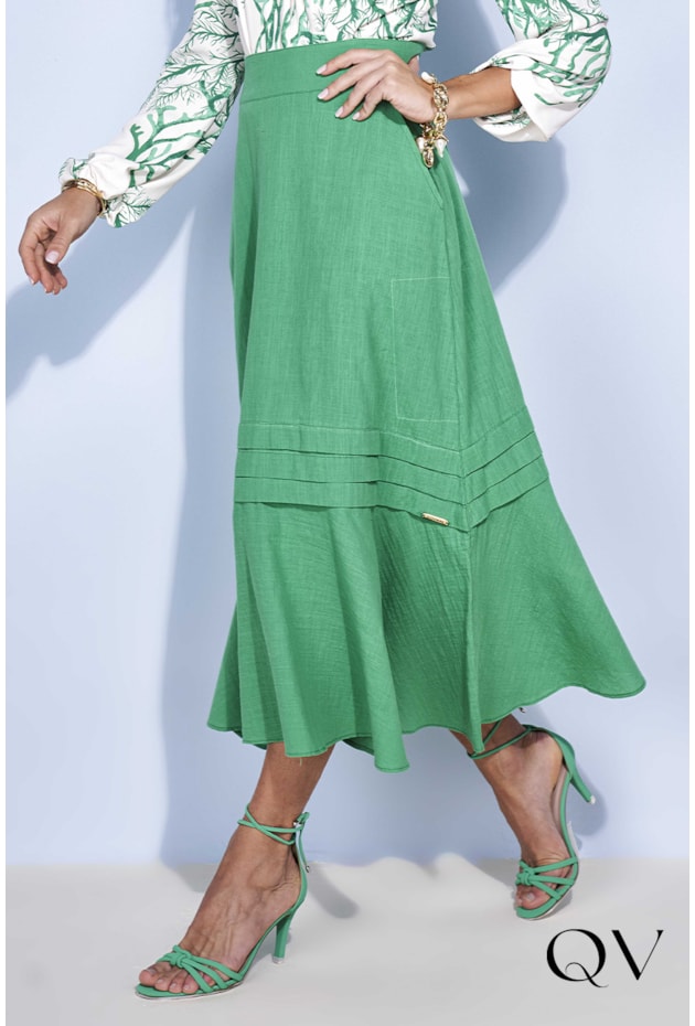 SAIA COM TOMAS VERDE - TITANIUM JEANS SAIA COM TOMAS VERDE - TITANIUM JEANS