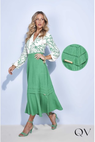 SAIA COM TOMAS VERDE - TITANIUM JEANS SAIA COM TOMAS VERDE - TITANIUM JEANS