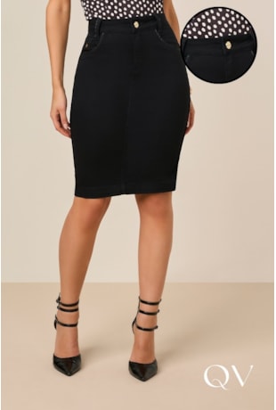 SAIA COM VIVO RESINADO PRETO - TITANIUM JEANS SAIA COM VIVO RESINADO PRETO - TITANIUM JEANS