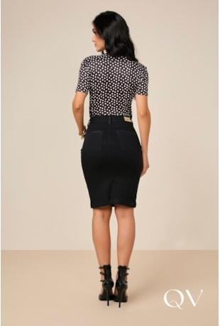 SAIA COM VIVO RESINADO PRETO - TITANIUM JEANS SAIA COM VIVO RESINADO PRETO - TITANIUM JEANS