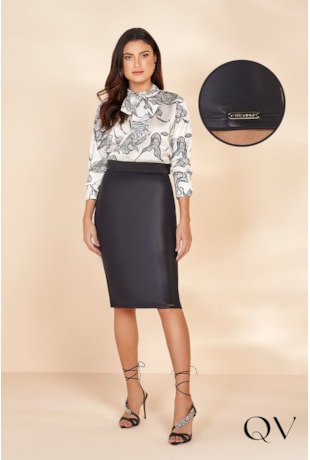 SAIA COURO CÓS COM ABOTOAMENTO PRETO - TITANIUM JEANS SAIA COURO CÓS COM ABOTOAMENTO PRETO - TITANIUM JEANS