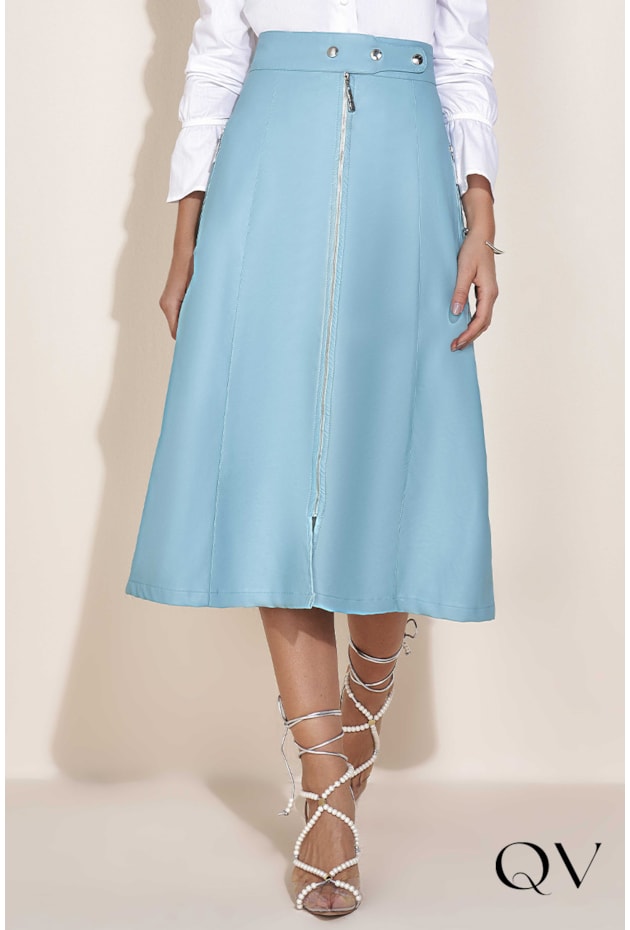 SAIA COURO FAKE AZUL CLARO - TITANIUM JEANS SAIA COURO FAKE AZUL CLARO - TITANIUM JEANS