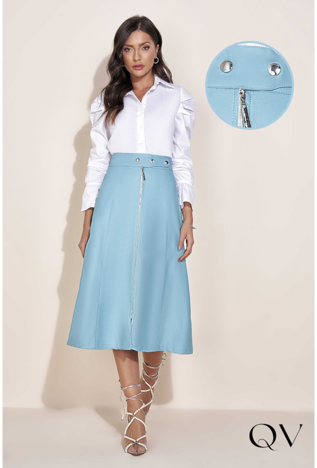 SAIA COURO FAKE AZUL CLARO - TITANIUM JEANS SAIA COURO FAKE AZUL CLARO - TITANIUM JEANS