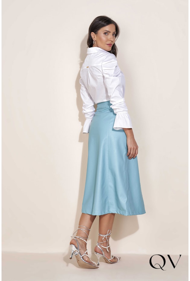 SAIA COURO FAKE AZUL CLARO - TITANIUM JEANS SAIA COURO FAKE AZUL CLARO - TITANIUM JEANS