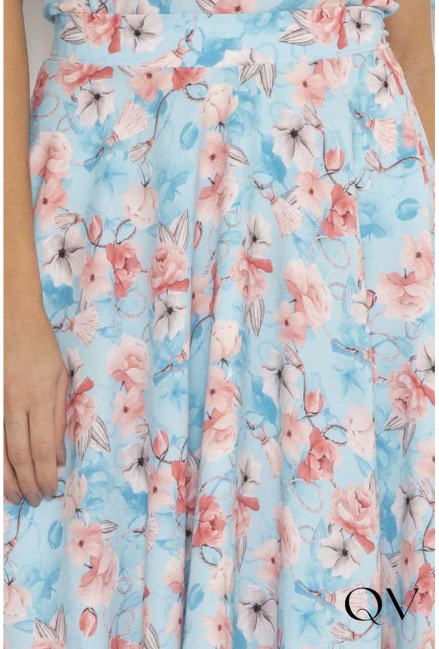 SAIA CREPE GODÊ FLORAL AZUL - LAURA ROSA