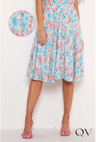 SAIA CREPE GODÊ FLORAL AZUL - LAURA ROSA