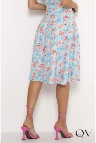 SAIA CREPE GODÊ FLORAL AZUL - LAURA ROSA