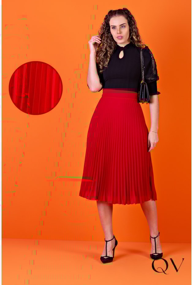 Saia Vermelha Saia Social Com Pregas Saia Vermelha Plissada Saia