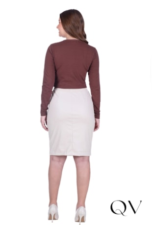 SAIA CURTA EM ASPECTO DE COURO BEGE - HAPUK