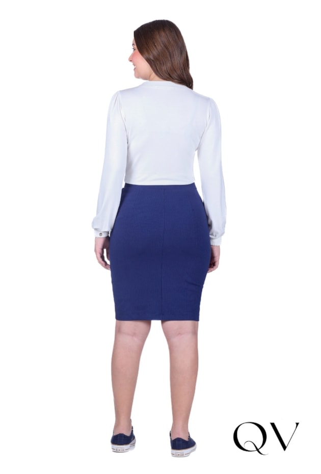 SAIA CURTA EM MALHA CANELADA AZUL MARINHO - HAPUK