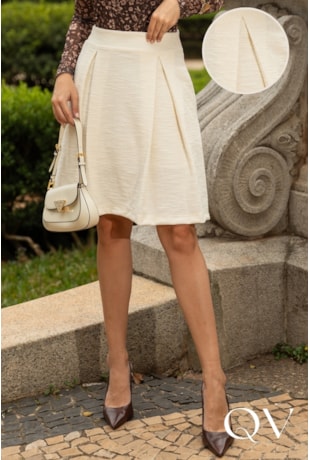 SAIA CURTA EM MALHA TWEED CREME - JANY PIM