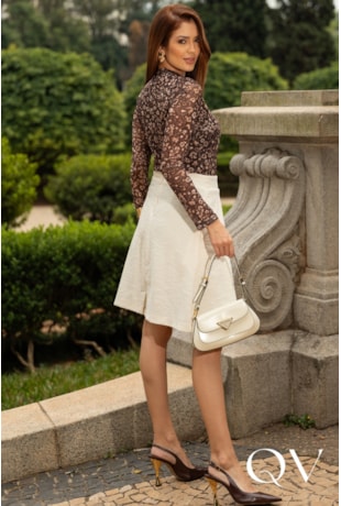 SAIA CURTA EM MALHA TWEED CREME - JANY PIM