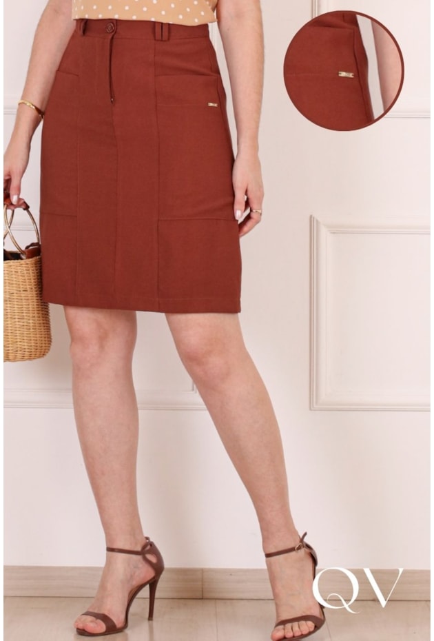 SAIA CURTA EM VISCOSE MARROM - PURO SHARMY