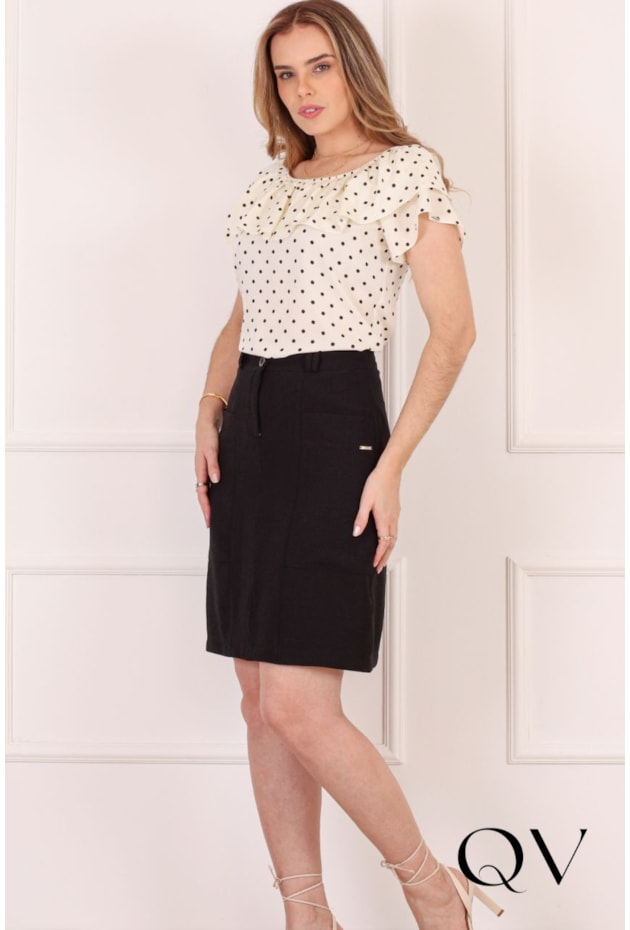 SAIA CURTA EM VISCOSE PRETO - PURO SHARMY