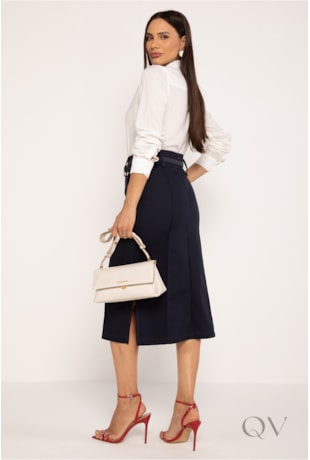 SAIA DE CÓS LARGO COM NERVURAS EM ALFAIATARIA AZUL MARINHO - LEKAZIS