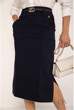 SAIA DE CÓS LARGO COM NERVURAS EM ALFAIATARIA PRETO - LEKAZIS