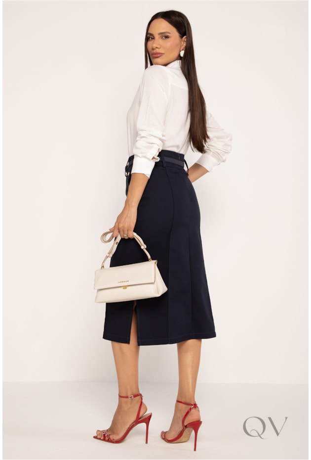 SAIA DE CÓS LARGO COM NERVURAS EM ALFAIATARIA PRETO - LEKAZIS